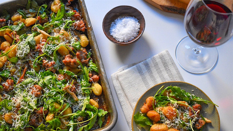 8 & $20: Crispy Sheet Pan Gnocchi with Sausage and Mushrooms