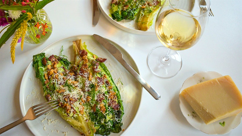 8 & $20: Charred Romaine Hearts with Bacon and Yogurt-Herb Dressing