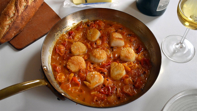 8 & $20: Saucy Scallops with Buttery Bursting Tomatoes